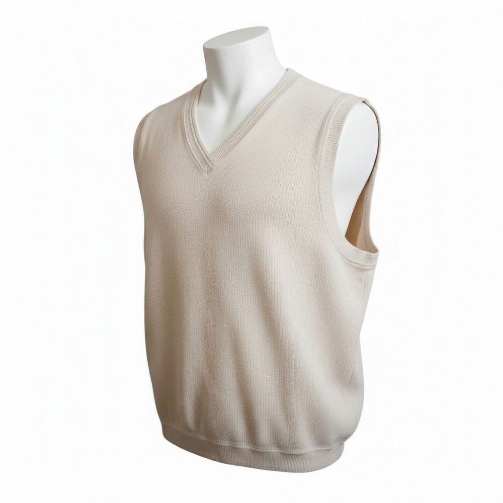 Bobby Jones Light Yellow Pima Cotton V-Neck Sweater Vest Country Club Layering L